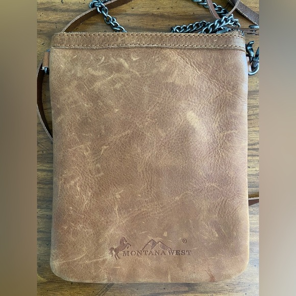 Montana West Country Gal Tooled Leather Pouch Bag Purse Brown - Picture 3 of 9